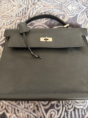 Black Structured Leather Top-Handle Satchel